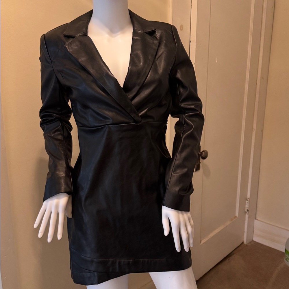 NWT EXPRESS X NEGIN MIRSALEHI BLACK VEGAN LEATHER MINI DRESS - Picture 8 of 9